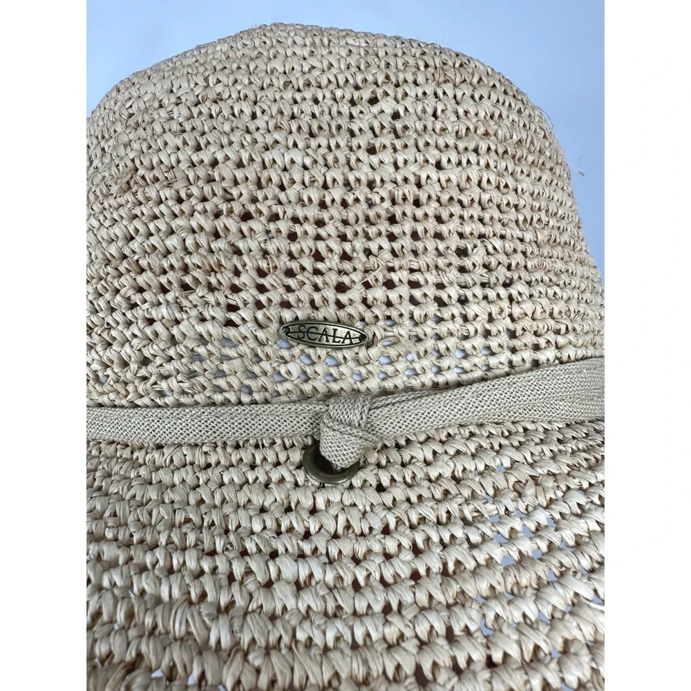 Scala‎ Raffia Sun Hat Women OS Tan Crochet Crushable Packable Resort LR301OS